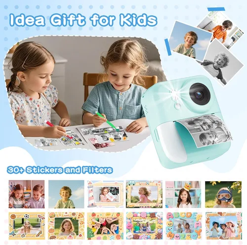 Vista 5 de Cámara para Niños con Impresión Instantánea de Fotos a Color, Cámara de Impresión Instantánea de Doble Lente para Niños, Juguete de Cámara Digital