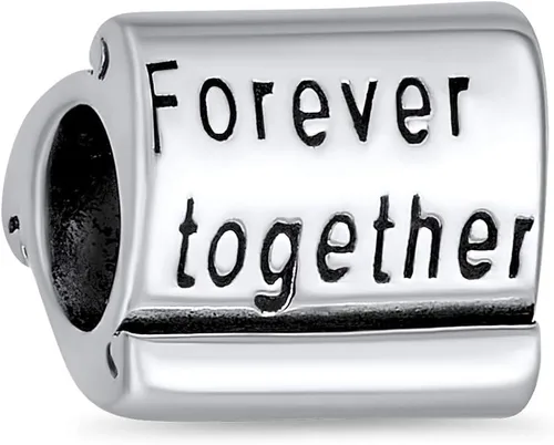 Vista 3 de Love Couples Words Saying Just Married Together Forever - Abalorio de corazón rojo para mujeres, adolescentes y esposas, plata de ley 925, se adapta