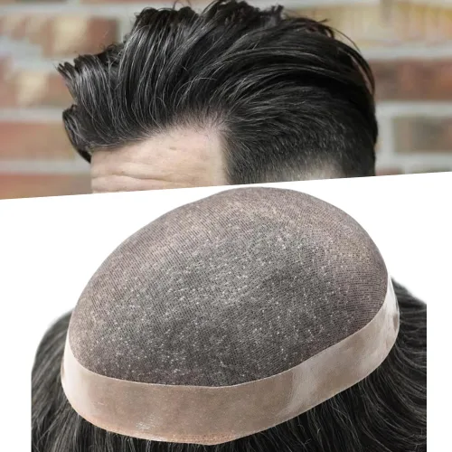 Vista 13 de Mens Toupee Hair Piece Real Human Hair Fine Mono Toupee para hombres Sistema de reemplazo de cabello para hombre Postizo Protesis Capilar Para