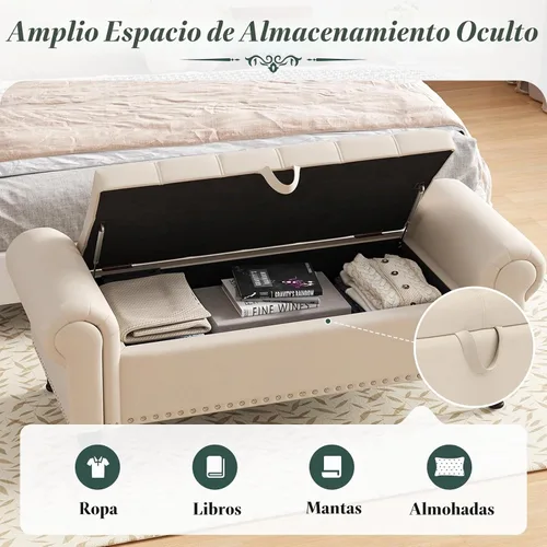 Vista 6 de Apicizon Banco de almacenamiento para dormitorio, banco tapizado en el Piernas beige y marrón