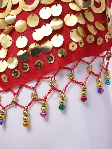 Vista 6 de Disfraz de baile del vientre para niñas, con lentejuelas, con borla, halter, vendaje, para escenario