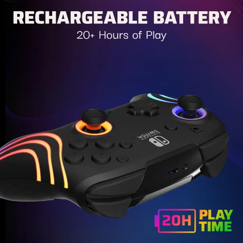 Vista 3 de PDP Gaming Afterglow Wave Wireless Nintendo Switch Pro Controller - Officially Licensed, Nintendo Switch 2, Switch Lite/OLED, RGB LED Customization