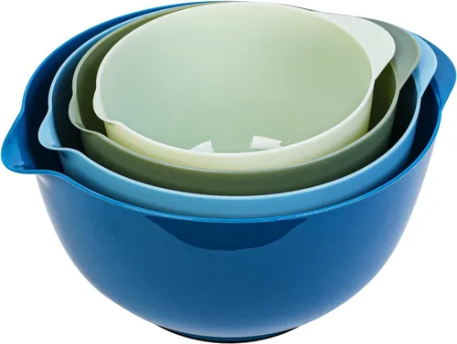Vista 21 de BoxedHome Juego de cuencos de plástico anidables con boquilla de vertido, apto para microondas y lavavajillas, base antideslizante sin BPA, juego