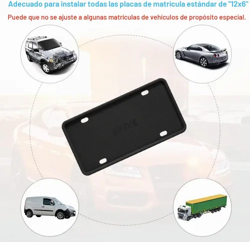 Vista 6 de Marco de matrícula de silicona negra con agujeros de drenaje, soporte universal para matrícula de automóvil de EE. UU. Resistente al óxido, a prueba