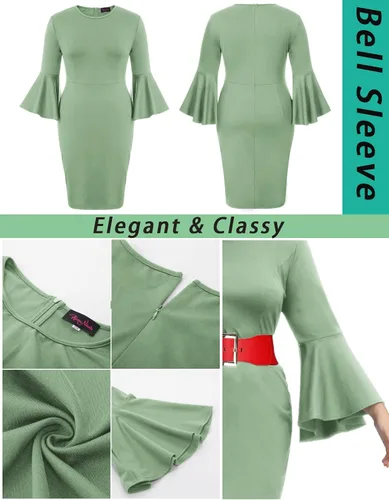 Vista 4 de Hanna Nikole Vestido de cóctel con volantes y mangas acampanadas para mujer, talla grande