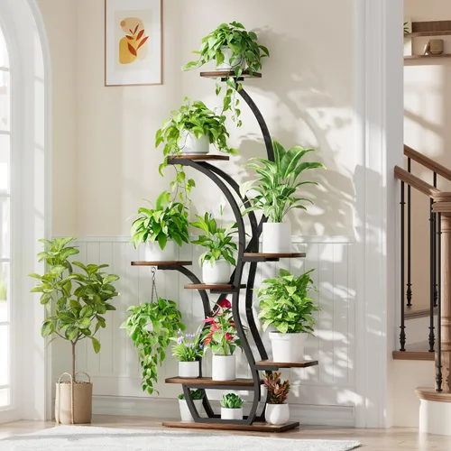 Vista 7 de Soporte para plantas de interior con luces de crecimiento, estante esquinero de 65 pulgadas para interiores, 8 niveles altos iluminados para plantas