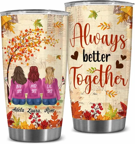 Vista 8 de WHIDOBE Vaso personalizado para hermana (2 hermanas), vaso personalizado para hermana con avatares, nombres, citas, regalo de cumpleaños 2 Sisters