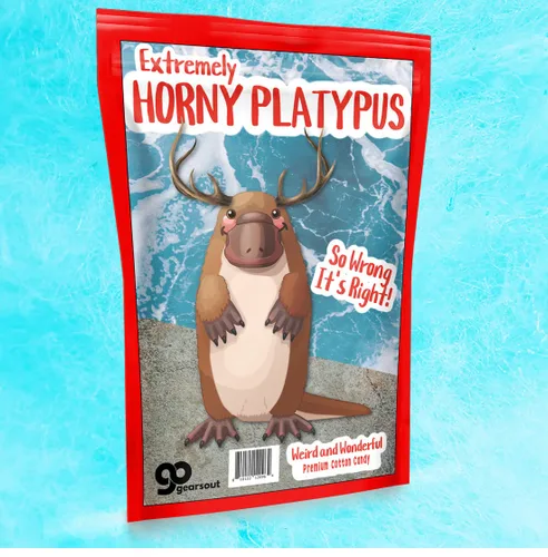 Vista 4 de Horny Platypus Cotton Candy – Caramelo sin gluten fabricado en los Estados Unidos – Divertido regalo de broma para Pascua o Navidad – Regalo