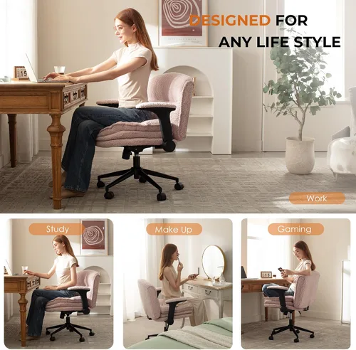 Vista 8 de Dowinx Silla cruzada con brazos y ruedas abatibles ajustables, cómodo sillón ergonómico de escritorio de oficina con cojines de 3 capas, silla