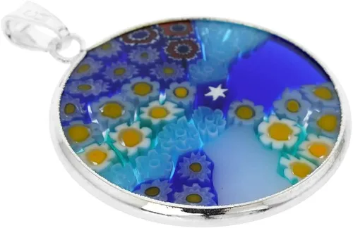 Vista 2 de GlassOfVenice - Colgante Millefiori de cristal de Murano en marco plateado de 1", Vidrio, cristal
