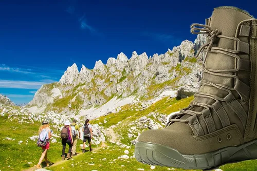 Vista 6 de Botas militares ligeras de 8 pulgadas de media altura hasta el tobillo, color beige, botas de senderismo para senderismo, senderismo, mochilero