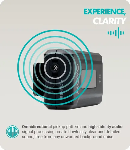 Vista 6 de Movo WMX-2 Micrófono inalámbrico para cámara con estuche de carga, micrófono Lavalier para cámaras DSLR, Vlogging, creación de contenido, cine