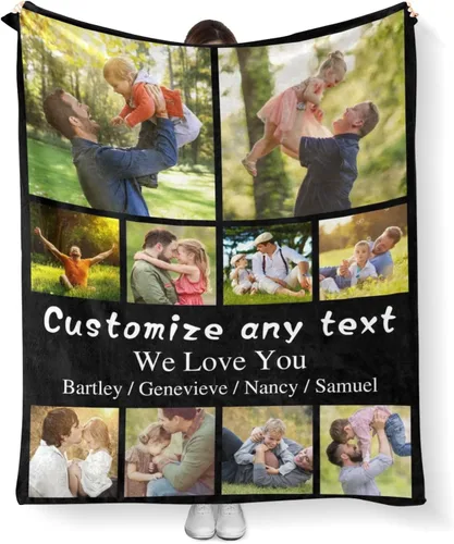 Vista 15 de Mantas personalizadas con fotos, manta personalizada con imagen para familia, mamá, papá, parejas, bebé, manta de fotos personalizada con collage