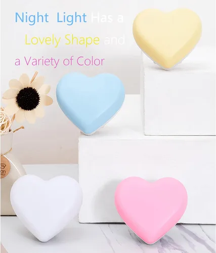 Vista 2 de Lindas luces nocturnas, luz nocturna en forma de corazón para guardería con sensores de luz, sensor automático de anochecer a amanecer, suave blanco