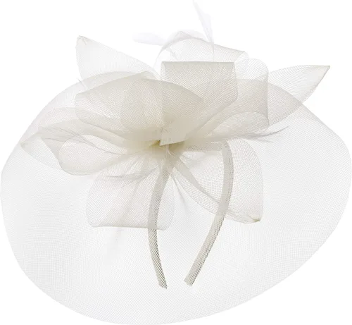 Vista 4 de BABEYOND Fascinador con diadema de velo de plumas, pinza para el cabello, pastillero para fiesta de té, sombrero de derby, tocador de novia, velo
