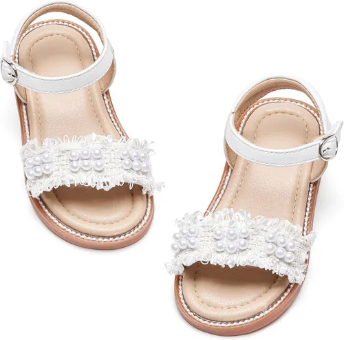 Vista 31 de GINFIVE Sandalias planas para niñas pequeñas, zapatos de vestir con punta Gf361-marrón