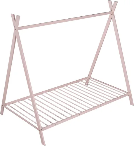 Vista 7 de Cama de casa individual para niños, cama Montessori de metal, marco de cama, cama de juego con listones para niñas y niños, no necesita somier