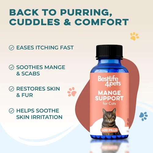 Vista 4 de Mange Soporte para gatos, alivio natural de la picazón en la piel, patas y orejas de gato, alivia las costras, las costras, la piel roja y escamosa