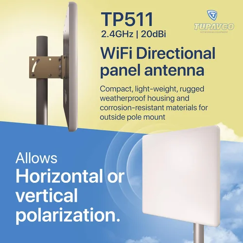 Vista 2 de TP511 Antena de panel WiFi 2.4GHz (20dBi) Direccional al aire libre (2400-2483 MHz) Señal de red inalámbrica (montaje en mástil de poste) resistente