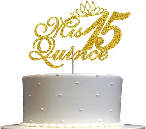 Vista 10 de Mis Quince 15 Quinceañera - Decoración para tartas con purpurina para quinceañera, ideas de decoración de fiesta de cumpleaños, decoración de alta