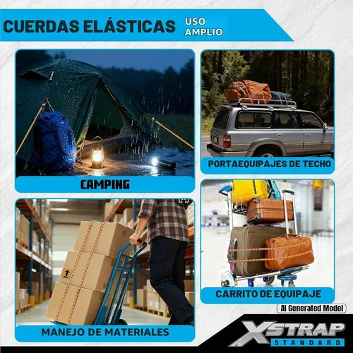 Vista 2 de XSTRAP STANDARD 14 cuerdas elásticas de alta calidad con ganchos de 18