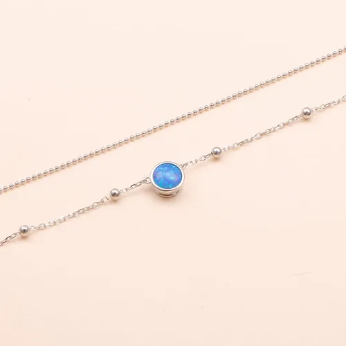 Vista 3 de Sterling Sliver Layered Necklaces for Women, Minimalism Long TripleOpal Double Choker Pendant Necklace for Girl Women, Multilayer Circle Necklace
