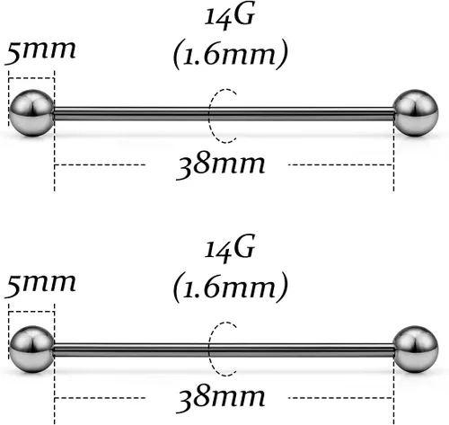 Vista 2 de Vsnnsns 14G 16G G23 - Piercing recto de titanio para lengua, pezón, joyería industrial, piercing para cartílago, tragus, joyería para mujeres