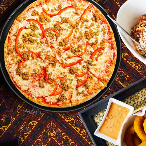 Vista 5 de P&P CHEF Bandeja de pizza para cocina casera, bandeja de pizza de acero inoxidable para hornear pizza, saludable, reutilizable y fácil de limpiar