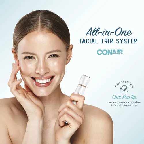 Vista 4 de Conair Depilación facial todo en 1 para mujeres, recortadora eléctrica inalámbrica, perfecta para cara, orejas/nariz, cejas y líneas de bikini