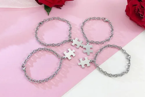 Vista 6 de VNOX Juego de pulseras de rompecabezas personalizadas de 2345678 para mejor amiga, mejor amiga, familia, amor, amistad, juegos de regalo