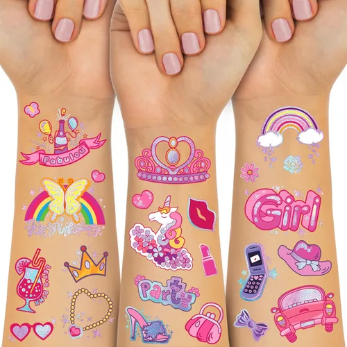 Vista 10 de Yazhiji - Tatuajes temporales impermeables – 60 hojas, pequeña colección de tatuajes falsos, flores, coronas, estrellas, animales, mariposas