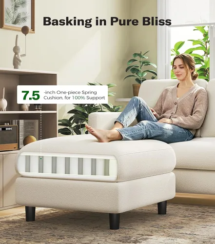 Vista 3 de Welzona Loveseat, 51" Small L Shaped Couch, Comfy Teddy Love Seat with Ottoman Set, Tool-Free Setup Loveseat Sofa with Ottoman, All-Wood Small Sofa