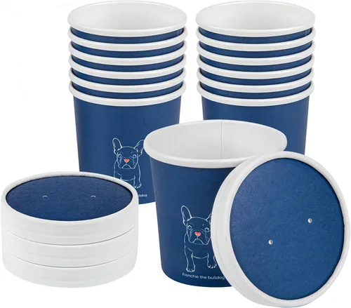 Vista 2 de Restaurantware Bio Tek - Tapas para sopa de papel azul, 200 desechables, 12 onzas, redondas, estilo moderno, herméticas, se venden por separado