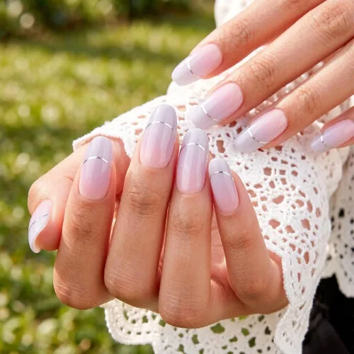 Vista 37 de DANNI & TONI Tiras de uñas de gel semicuradas, color rosa champán, ojos de gato, 28 calcomanías de regalo para mujer Aqua Ripple