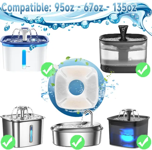 Vista 2 de 18 piezas de filtros de fuente para gatos Reemplazo Compatible con VEKEN 95 onzas/2.8 L, 67 onzas/2 L, 135 onzas/4 L Fuente para mascotas