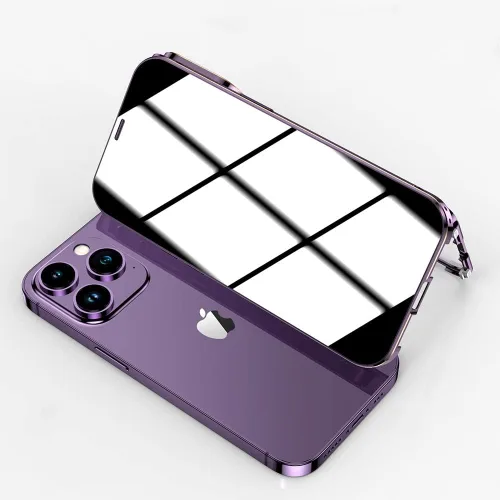 Vista 9 de Funda antiespía doble con bloqueo de seguridad para iPhone 11 Pro, carcasa de aluminio con protector de pantalla para lente de cámara, protección