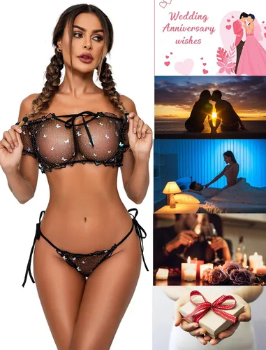 Vista 99 de Avidlove - Conjunto de brasier y braga con volantes, conjunto de lencería tipo babydoll de malla