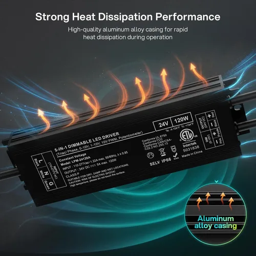 Vista 6 de REYLAX IP66 impermeable 5-en-1 Dimmable LED Driver 24V 120W, ETL