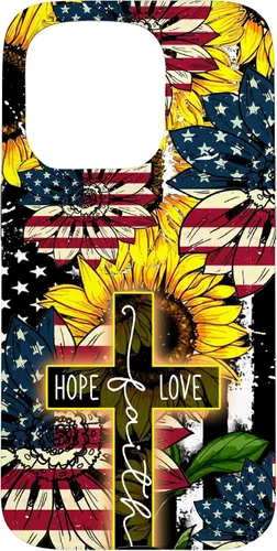 Vista 14 de Funda para iPhone 16 Sunflowers Faith Hope Love Jesus Cross Christian