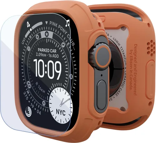 Vista 12 de elkson para Apple Watch Ultra de 49mm Series 3/2/1 Estuche con Parachoques y Protector de Pantalla de Vidrio Templado, Serie Quattro Max Resistente