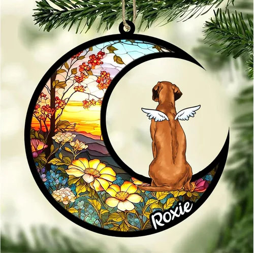 Vista 359 de LOVELYPOD Adorno de Navidad personalizado para perro Basset Hound (marrón) Basset Hound (marrón) adorno para atrapasoles de perro, razas de perros