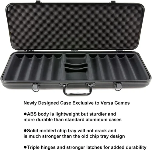 Vista 2 de Versa Games Caja de fichas de póquer en caja negra de 500 piezas de póquer - Material ABS resistente - Bandeja interior duradera para fichas