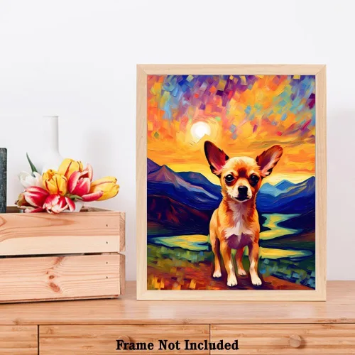 Vista 7 de Bestbuddy Pet 8 x 10 sin marco noche estrellada inspirada Chihuahua perro mascota familia amigo paz pintura al óleo impresión arte póster decoración