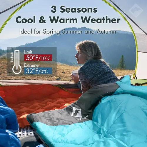 Vista 5 de VILLEY Camping Sleeping Bag for Adults Boys and Girls, Lightweight Compact Backpacking Sleeping Bag for Outdoor, Traveling, Hiking