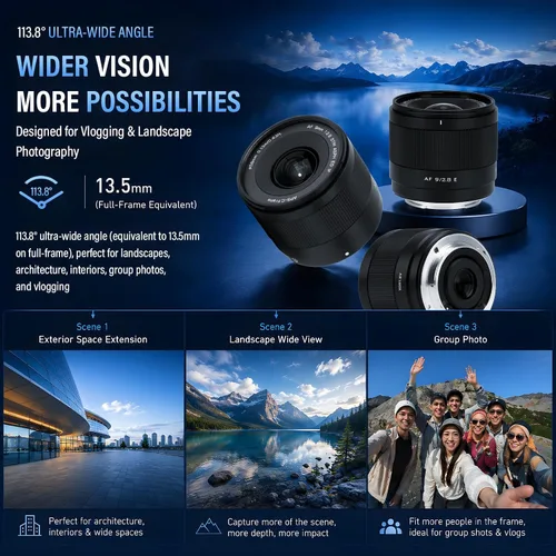 Vista 2 de VILTROX AF 0.354 in F2.8 Air E-Mount APS-C Lente Prime Ultra-Wide para Sony