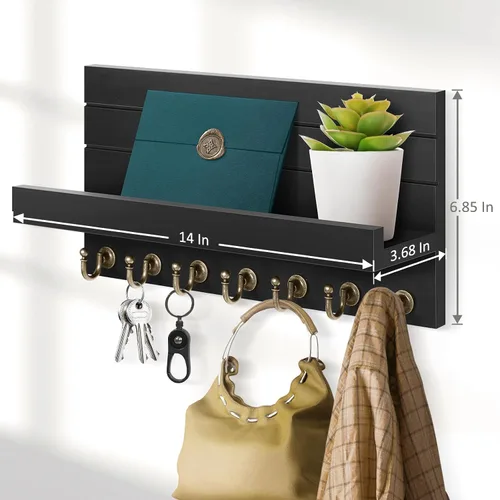 Vista 6 de HONJIN Soporte para llaves de pared: 7 ganchos resistentes mejorados para llaves de fácil instalación, organizador de correo para colgar