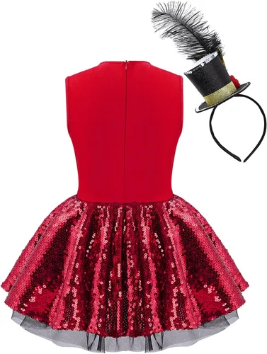 Vista 2 de MSemis Vestido de baile de tul con hombros descubiertos para niñas y niñas con sombrero steampunk