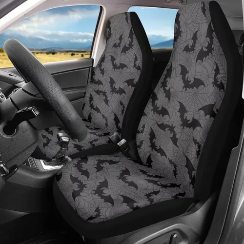 Vista 15 de Bulopur Fundas para asientos de coche negras y blancas con forma de murciélago, protector de asiento de coche universal, accesorios de coche