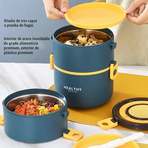 Vista 2 de Topyond Termo para comida caliente, caja Bento apilable, caja de almuerzo de acero inoxidable, contenedor de alimentos aislado de 74.4 fl oz con 3