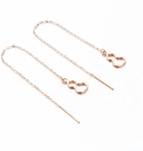 Vista 4 de SAGEKING 2024 New 585 Purple Gold Plated 14K Rose Gold Gourd Earrings For Women Long Ear Line Classic Fashion Concise Party Jewelry Gifts Fashion